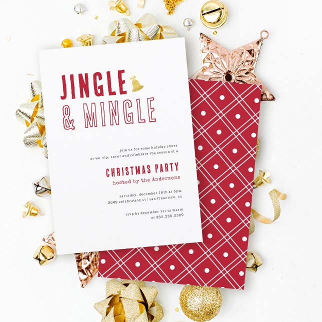 Fun Red & White Jingle & Mingle Christmas Party Invitation (Creator Uploaded)