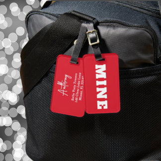 Fun Red White MINE Personalised Luggage Tag
