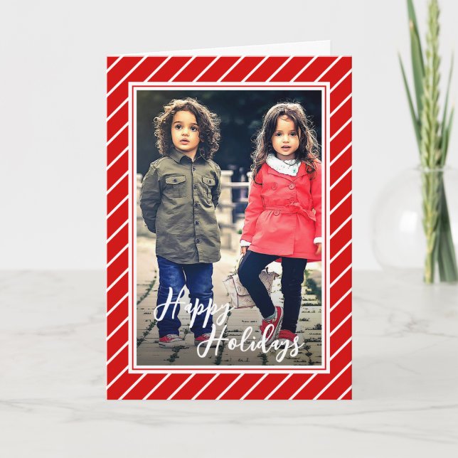 Fun Red White Peppermint Candy Cane Stripe Holiday Card (Front)