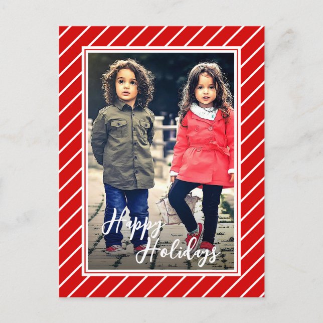 Fun Red White Peppermint Candy Cane Stripe Holiday Postcard (Front)