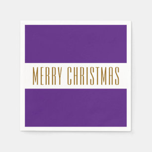 Fun Regal Purple White MERRY CHRISTMAS Stripes  Napkin