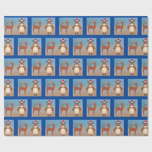 Fun Reindeer Checks Out Decoration Christmas Wrapping Paper (Flat)