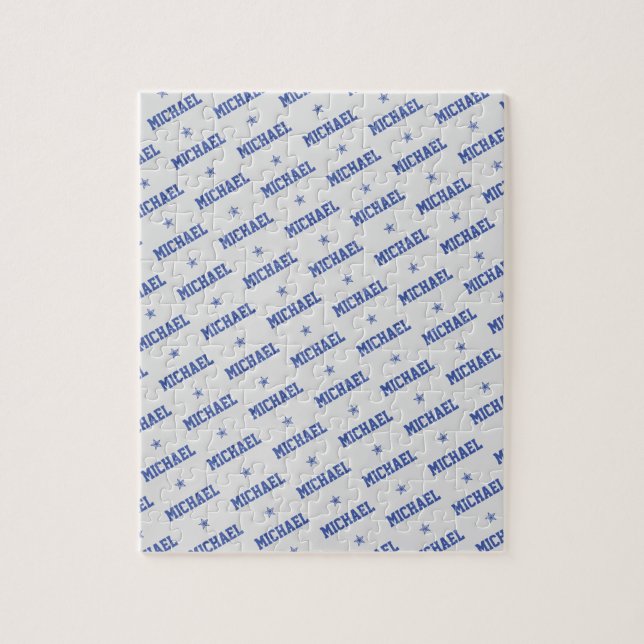 Fun Repeating Name with Stars Blue & Grey Jigsaw Puzzle (Vertical)