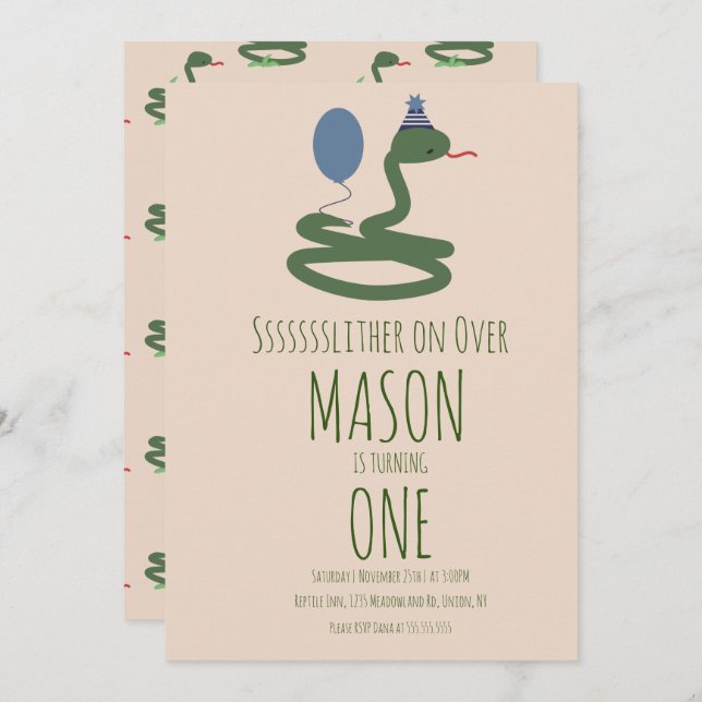 Fun Reptile Snake Zoo Wild Birthday Party  Invitation (Front/Back)