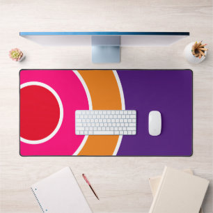 Fun Retro 70s Bright Red Pink Orange Purple Rings Desk Mat