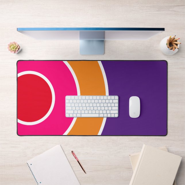 Fun Retro 70s Bright Red Pink Orange Purple Rings Desk Mat (Office 1)
