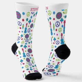 Fun Retro 70's Peace Love & Music Colourful Custom Socks