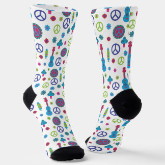 Fun Retro 70's Peace Love & Music Colourful Socks