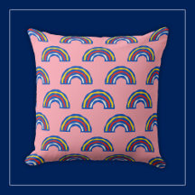 Fun Retro 80s Primary Colour Rainbows on Cute Pink