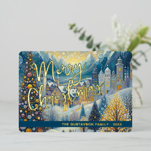 Fun Retro Abstract Winter Snow Wonderland Art Gold Foil Holiday Card
