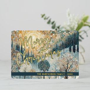 Fun Retro Abstract Winter Snow Wonderland Art Gold Foil Holiday Card