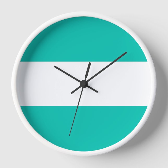 Fun Retro Aqua White Wide Bold Nautical Stripes  Clock (Front)