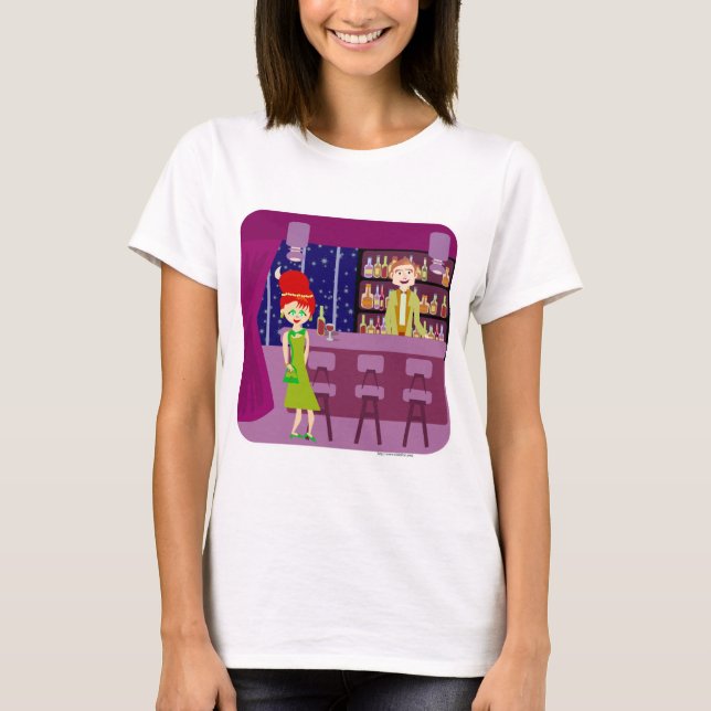 Fun Retro Art Romantic Bar Nightlife Cartoon T-Shirt (Front)