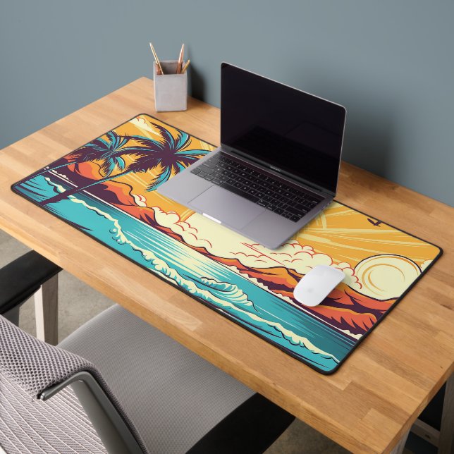 Fun retro beach lovers scene desk mat (Office 2)