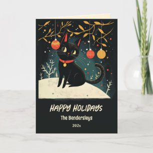 Fun Retro Black Cat Holiday Card