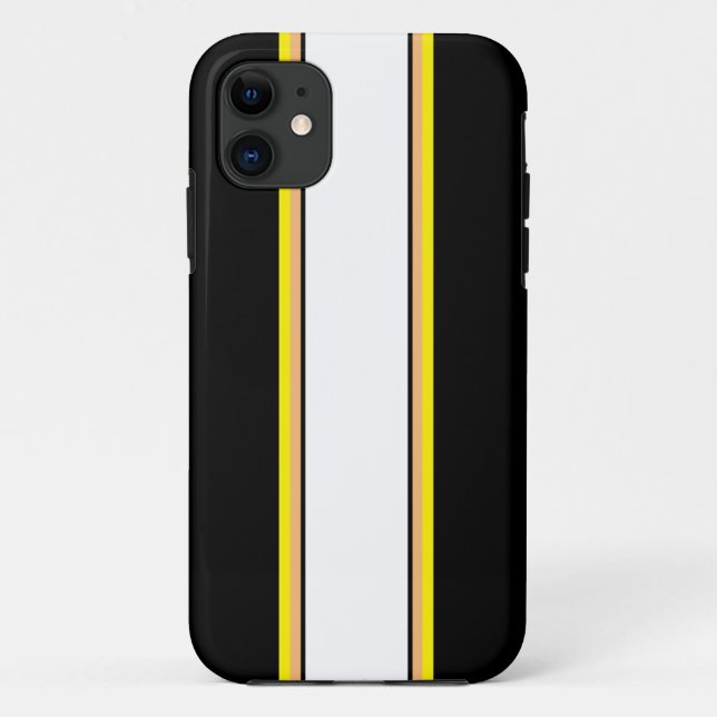 Fun Retro Black Orange Yellow White Racing Stripes Case-Mate iPhone Case (Back)