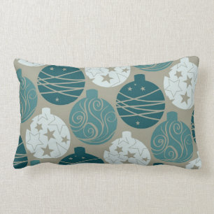 Fun Retro Blue Grey Christmas Ornaments Design Lumbar Cushion