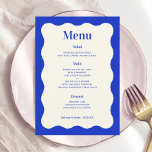 Fun Retro Blue Modern Wavy Wedding Menu Cards<br><div class="desc">Fun Retro Blue Modern Wavy Wedding Menu Cards  Menu Cards</div>