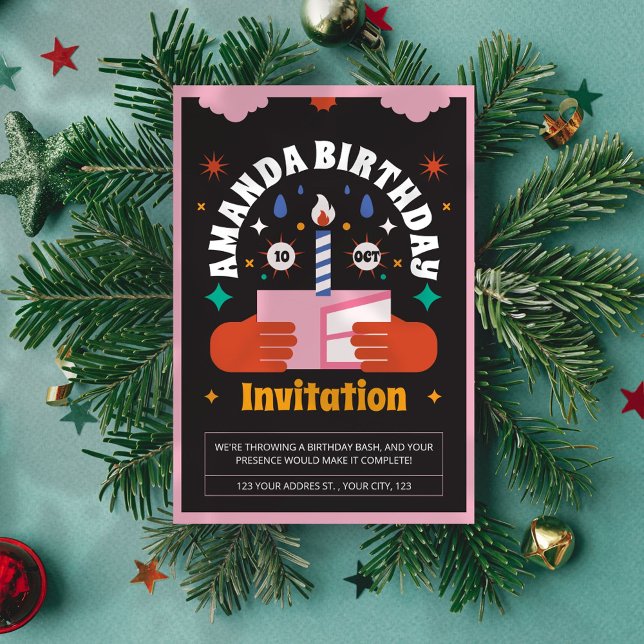Fun Retro Bold Birthday Invitation (Creator Uploaded)