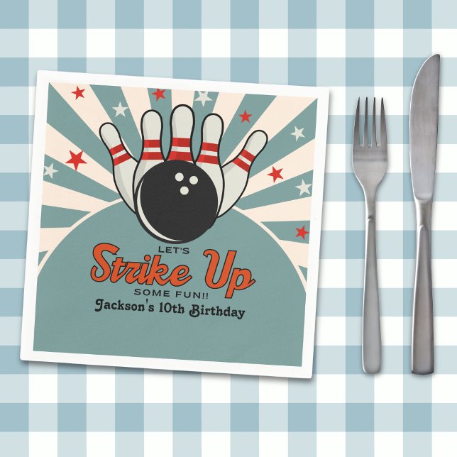 Fun Retro Bowling Birthday boy  Party for Kids Napkin (Creator Uploaded)