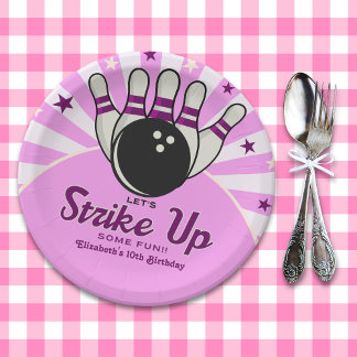 Fun Retro Bowling Birthday Girl Party Paper Plate