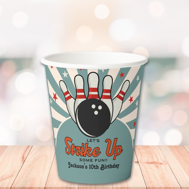 Fun Retro Bowling Birthday Kids Party  Paper Cups (Creator Uploaded)