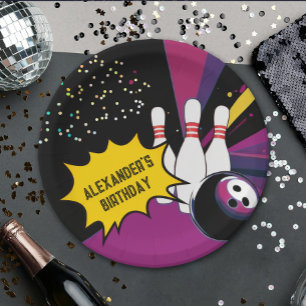 Fun Retro Bowling Purple Pink Girl Birthday Party  Paper Plate