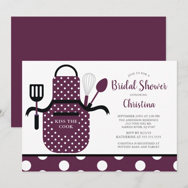Fun Retro Boysenberry Kitchen Bridal Shower Invitation (Front/Back)