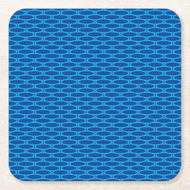 Fun Retro Bright Blue Tiled Geometric Art Pattern Square Paper Coaster (Front)