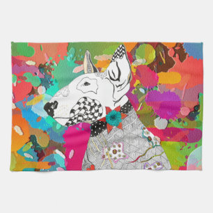 Fun Retro Bull Terrier Dog Kitchen Towel