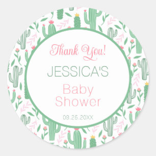 Fun Retro Cactus Succulent Floral Baby Shower Classic Round Sticker