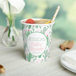 Fun Retro Cactus Succulent Floral Baby Shower Paper Cups