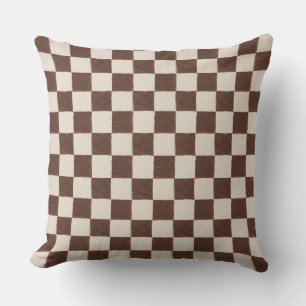 Fun Retro Checkerboard Pattern Brown Cream  Cushion