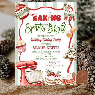 Fun Retro Christmas Baking Spirits Bright  Invitation