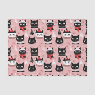 Fun Retro Christmas Cats on Pink Tissue Paper