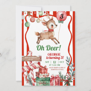 Fun Retro Christmas Deer Birthday Invitation