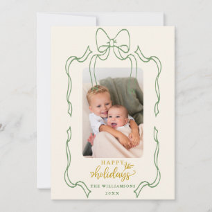 Fun Retro Christmas Doodles Bow Family Photo Holiday Card