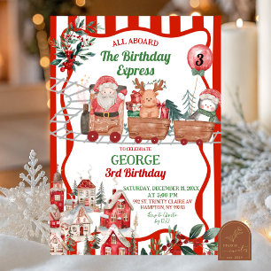 Fun Retro Christmas Express Birthday Invitation