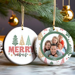Fun Retro Christmas Family Photo Ornament<br><div class="desc">Embrace the holiday spirit with our unique Retro Christmas Family Ornament! Your favourite family photo nestled amidst hues of lively green and enchanting pink, creating a timeless piece that celebrates your love and togetherness. This ornament isn't just décor, it's a memory-capsule, filled with joy, laughter, and heartwarming holiday vibes. Imagine...</div>