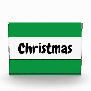 Fun Retro CHRISTMAS Festive Green White Stripes Photo Block