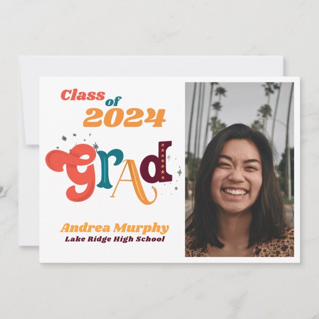 Fun & Retro "Class of" Grad Photo Graduation Invitation (Front)