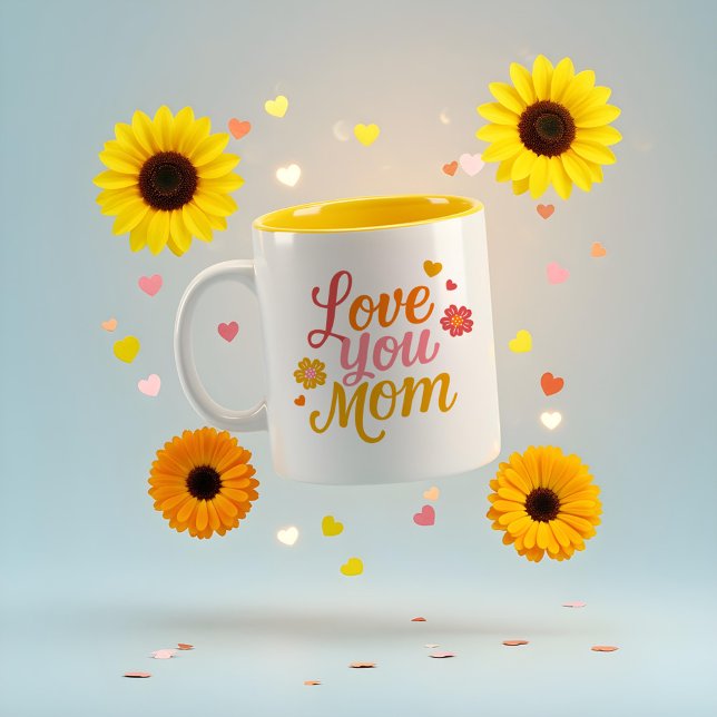 Fun Retro Colourful Love You Mum Typography Two-Tone Coffee Mug (Fun Retro Colourful Love You Mom Typography Two-Tone Coffee Mug)