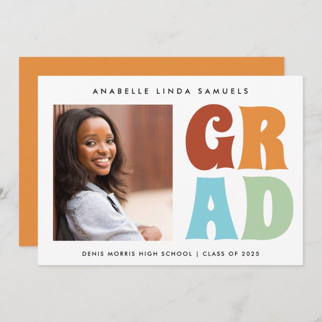 Fun Retro Colours Photo 2025 Graduation Announcement (Front/Back)