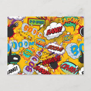 Fun Retro Comic Book Pop Art Explosions Announcement Postcard