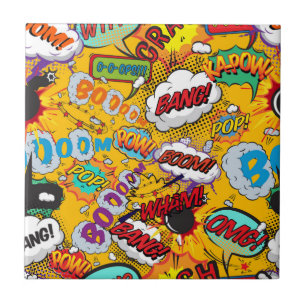 Fun Retro Comic Book Pop Art Explosions Tile