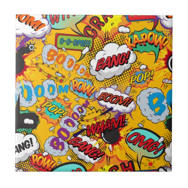 Fun Retro Comic Book Pop Art Explosions Tile (Front)