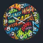 Fun Retro Comic Book Pop Art Sounds Large Clock<br><div class="desc">Fun trendy superhero comic book pop clocks that are sure to add a splash of colour to a range of rooms around your home or office. An ideal way to treat yourself or someone that you know with these cool, unique comic con designer clocks. Why not add some zap pow...</div>