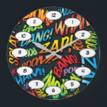 Fun Retro Comic Book Pop Art Sounds Large Clock<br><div class="desc">Fun trendy superhero comic book pop clocks that are sure to add a splash of colour to a range of rooms around your home or office. An ideal way to treat yourself or someone that you know with these cool, unique comic con designer clocks. Why not add some zap pow...</div>