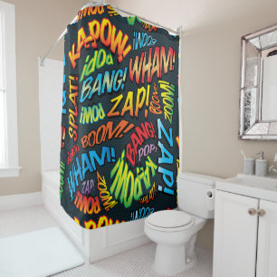 Fun Retro Comic Book Pop Art Sounds Shower Curtain