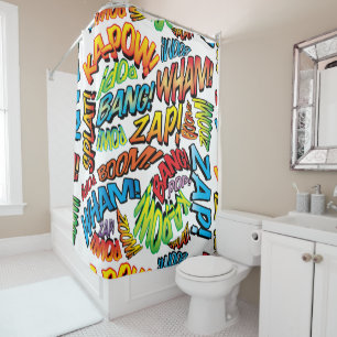 Fun Retro Comic Book Pop Art Sounds Shower Curtain